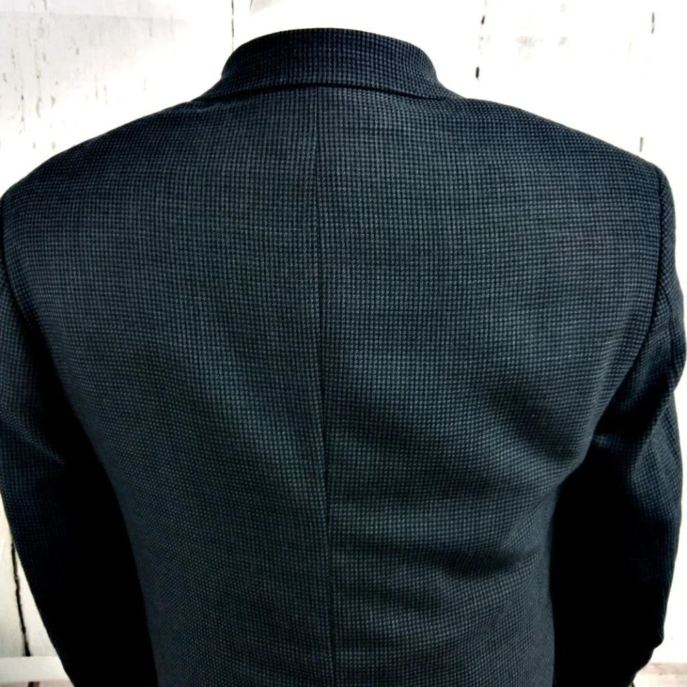 John Weitz Studio 38R 2 Button Blue Black Check Suit Blazer Sport Coat